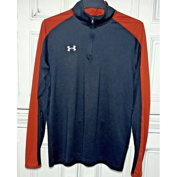Under Armour Men’s Large 1/4 Zip Pull Over Lightweight Black Burnt Orange - Picture 1 of 8